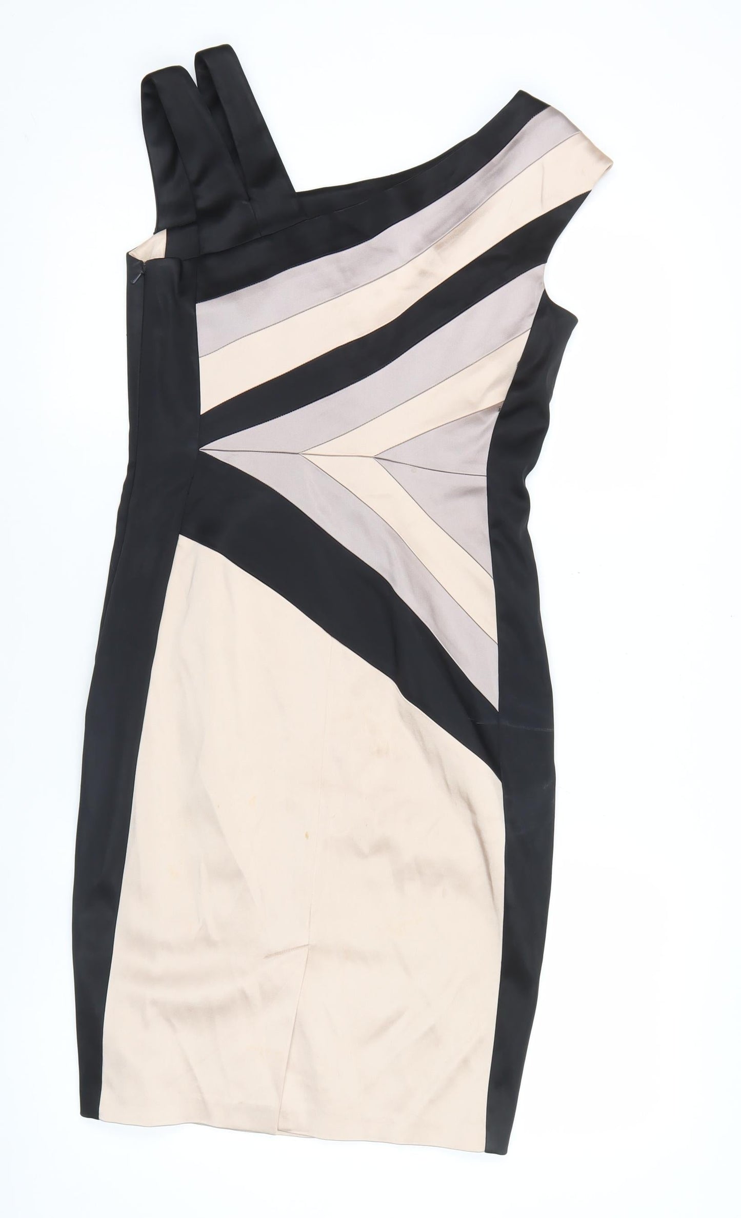 JAX Women’s Black Beige Sheath One Shoulder Cocktail Dress Size 8
