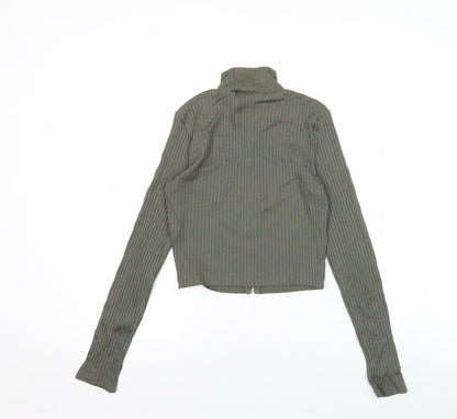 H&M Divided Women Green Slim Fit Ribbed Long Sleeve Zip Top S