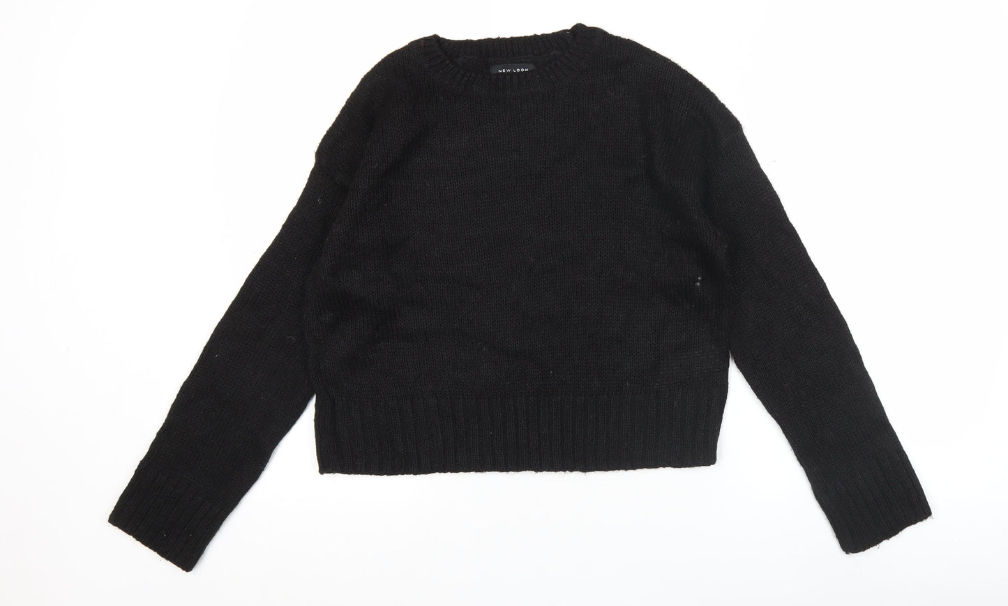 New Look Womens Black Knit Pullover Jumper Size S Crew Neck Long Sleeve