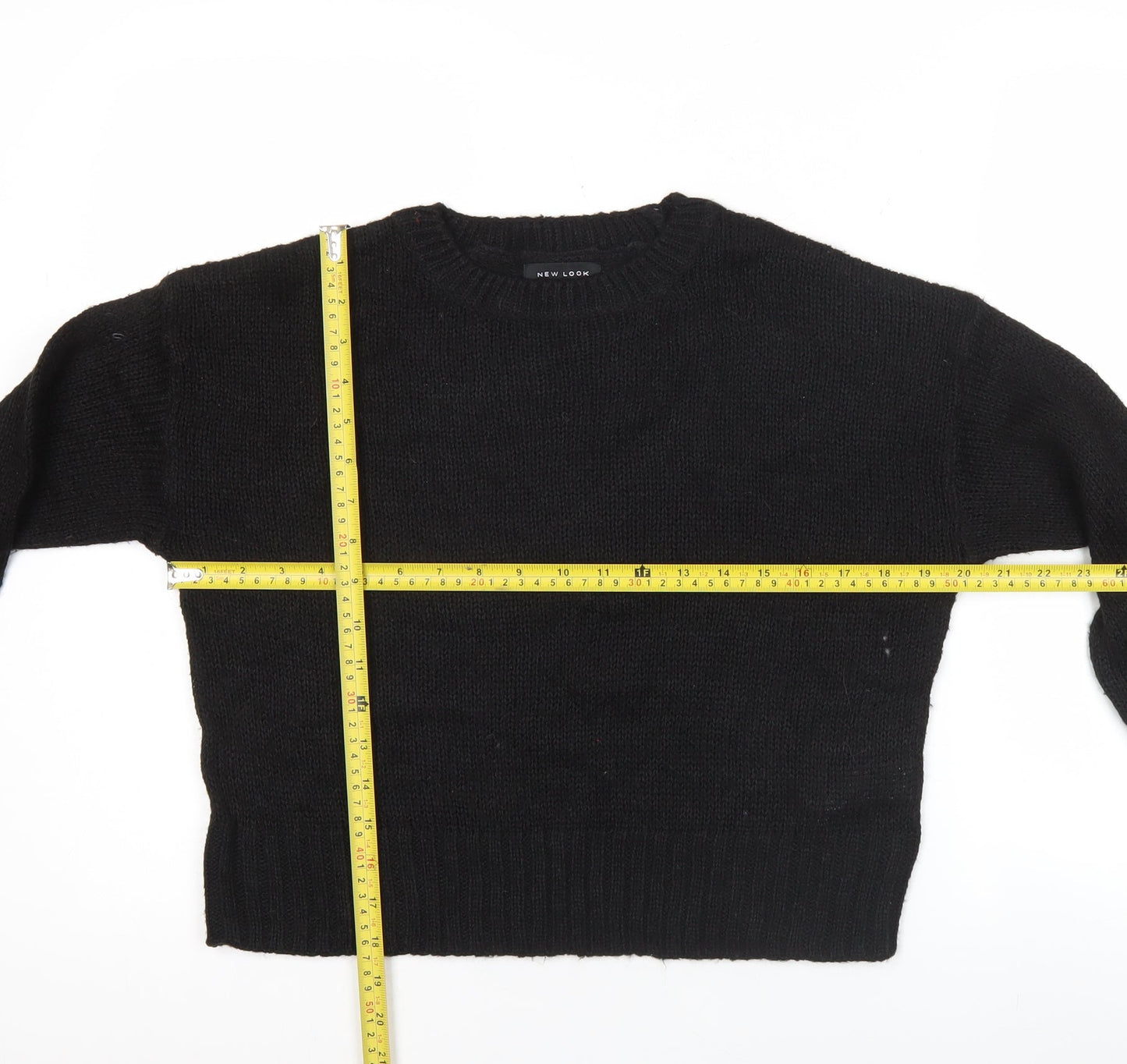 New Look Womens Black Knit Pullover Jumper Size S Crew Neck Long Sleeve