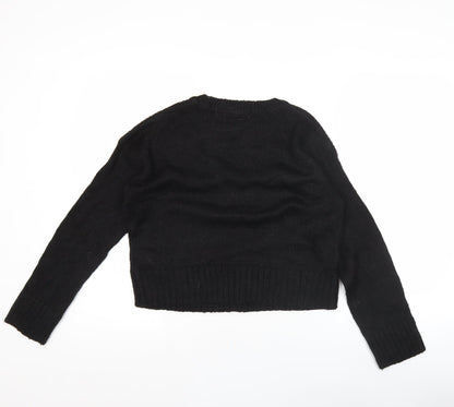 New Look Womens Black Knit Pullover Jumper Size S Crew Neck Long Sleeve