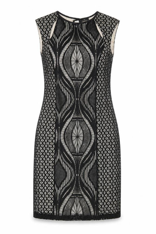 Front view of Wallis Women’s Black Lace Sheath Dress UK 10 Knee Length Party