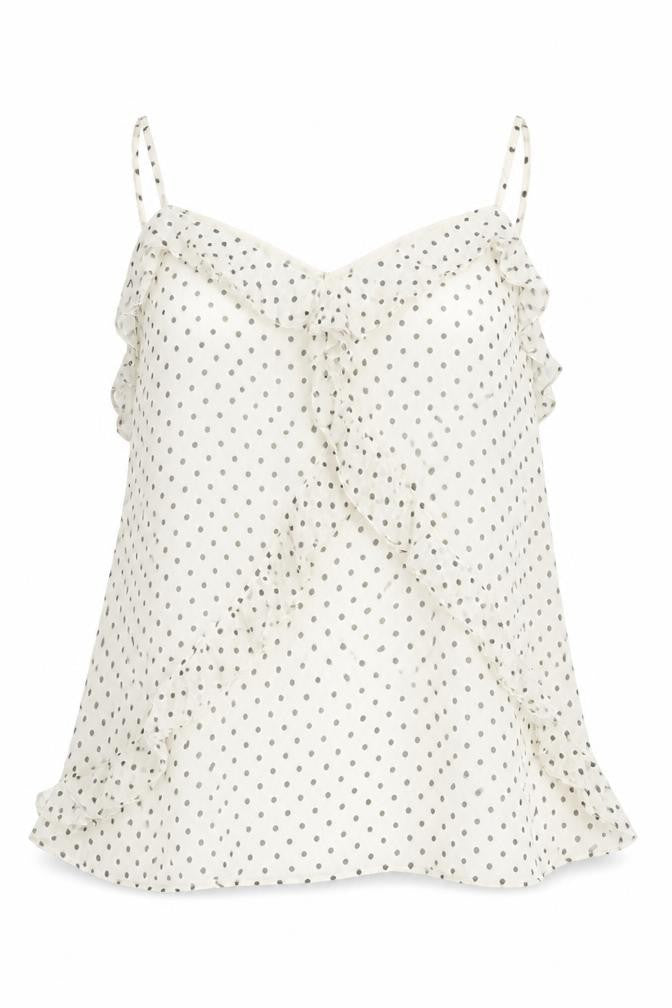 Marks and Spencer Womens Ivory Polka Dot Ruffle Camisole Blouse Size 24