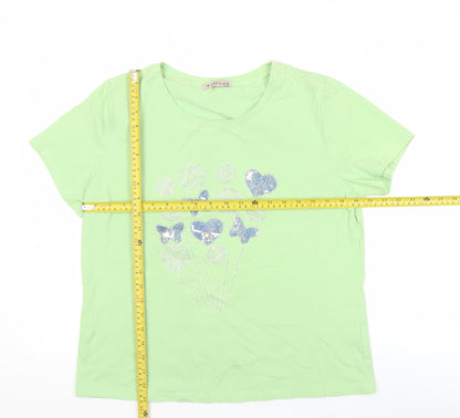 Impresion Womens Green Short Sleeve T-Shirt XL Glitter Butterfly