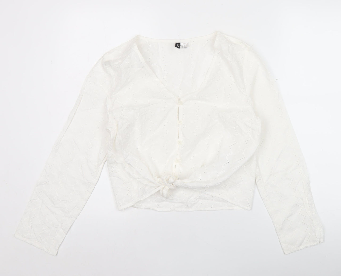 H&M Divided Women’s White Cotton Cropped Blouse UK 10 Long Sleeve