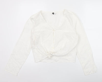 H&M Divided Women’s White Cotton Cropped Blouse UK 10 Long Sleeve