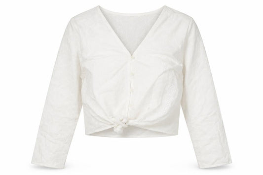 H&M Divided Women’s White Cotton Cropped Blouse UK 10 Long Sleeve