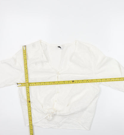 H&M Divided Women’s White Cotton Cropped Blouse UK 10 Long Sleeve