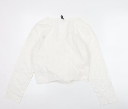 H&M Divided Women’s White Cotton Cropped Blouse UK 10 Long Sleeve