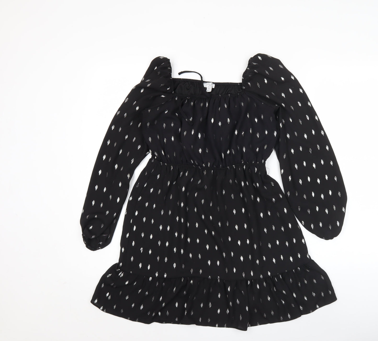 Kylie Girls Black Knee Length A-Line Dress 13 Years Ruffle Puff Sleeve
