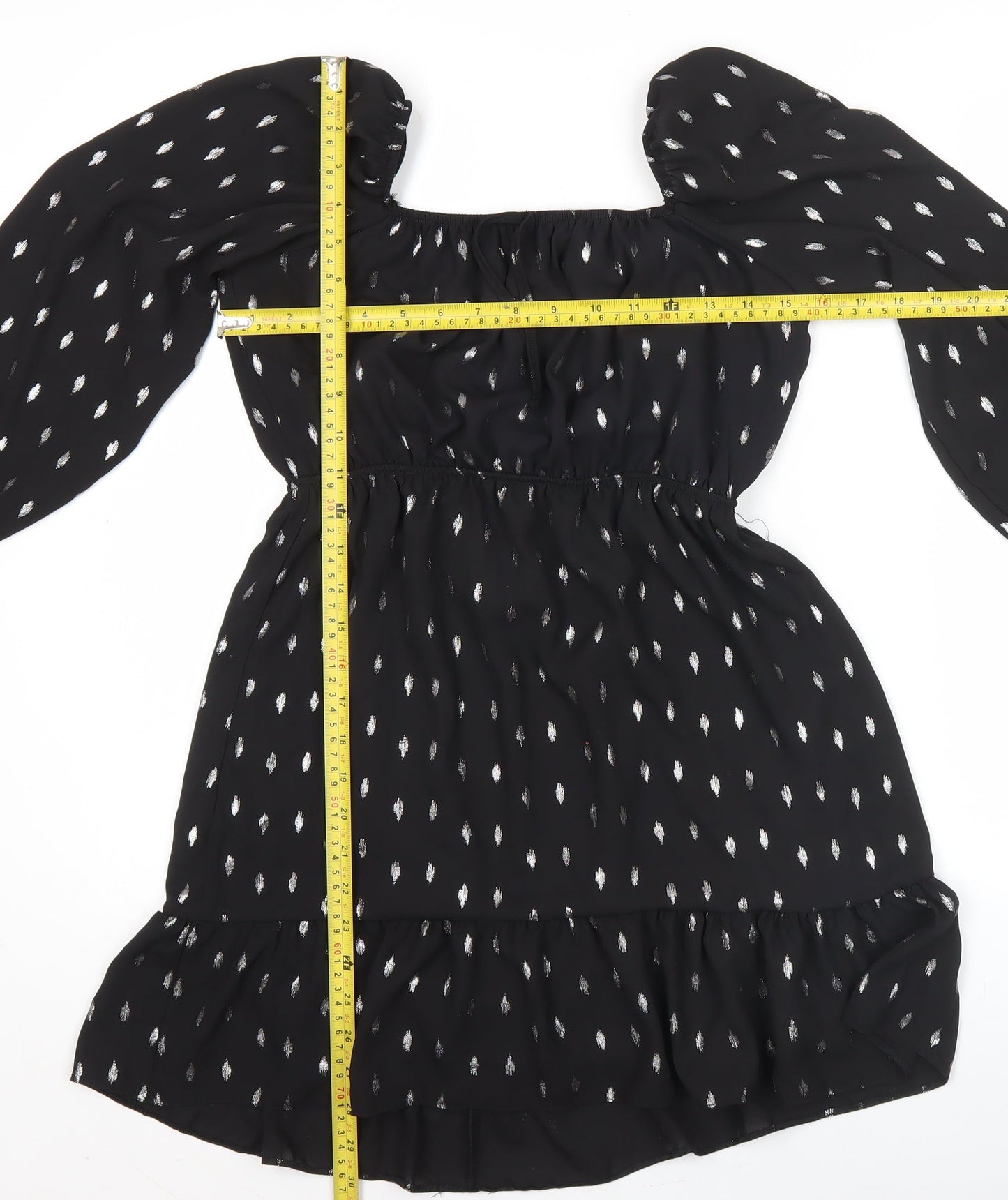 Kylie Girls Black Knee Length A-Line Dress 13 Years Ruffle Puff Sleeve