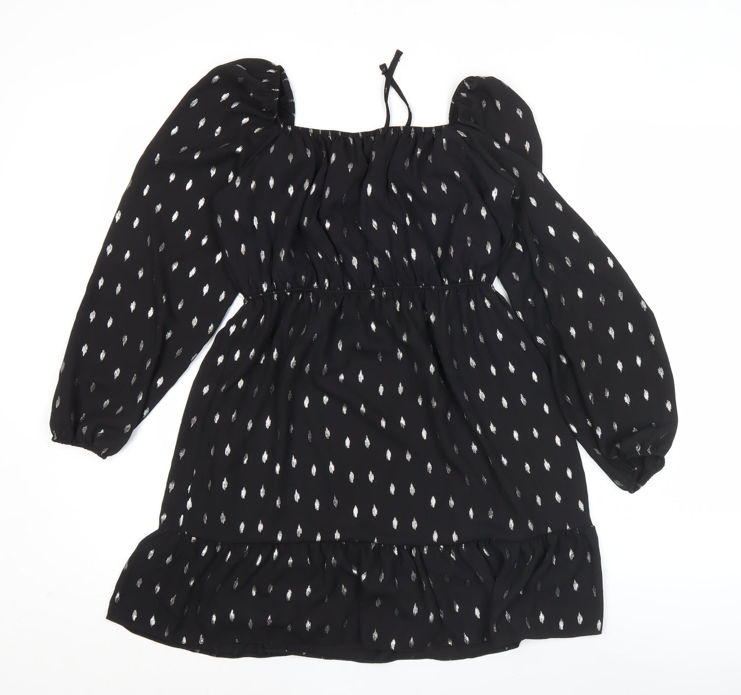 Kylie Girls Black Knee Length A-Line Dress 13 Years Ruffle Puff Sleeve
