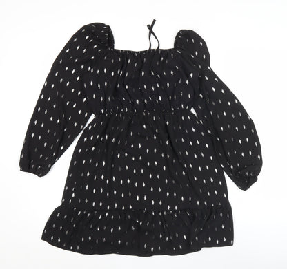 Kylie Girls Black Knee Length A-Line Dress 13 Years Ruffle Puff Sleeve