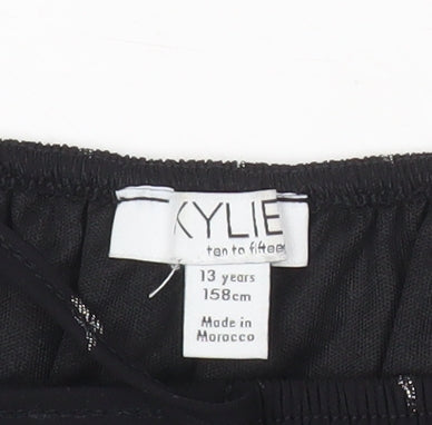 Kylie Girls Black Knee Length A-Line Dress 13 Years Ruffle Puff Sleeve