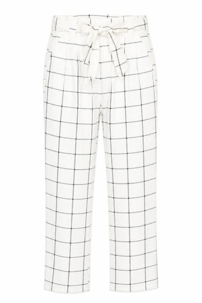 Primark Womens White Check Pleated Tapered Trousers Size 6