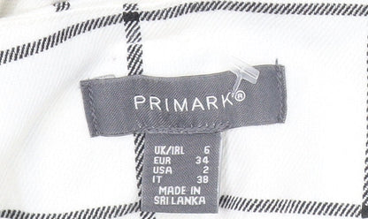 Primark Womens White Check Pleated Tapered Trousers Size 6