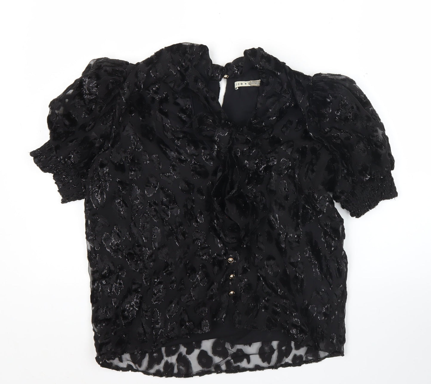 Alice + Olivia Womens Black Animal Print Blouse Puff Sleeve Size S