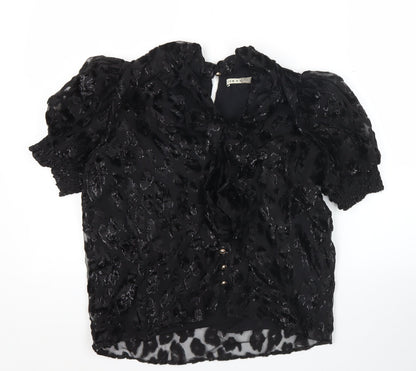 Alice + Olivia Womens Black Animal Print Blouse Puff Sleeve Size S