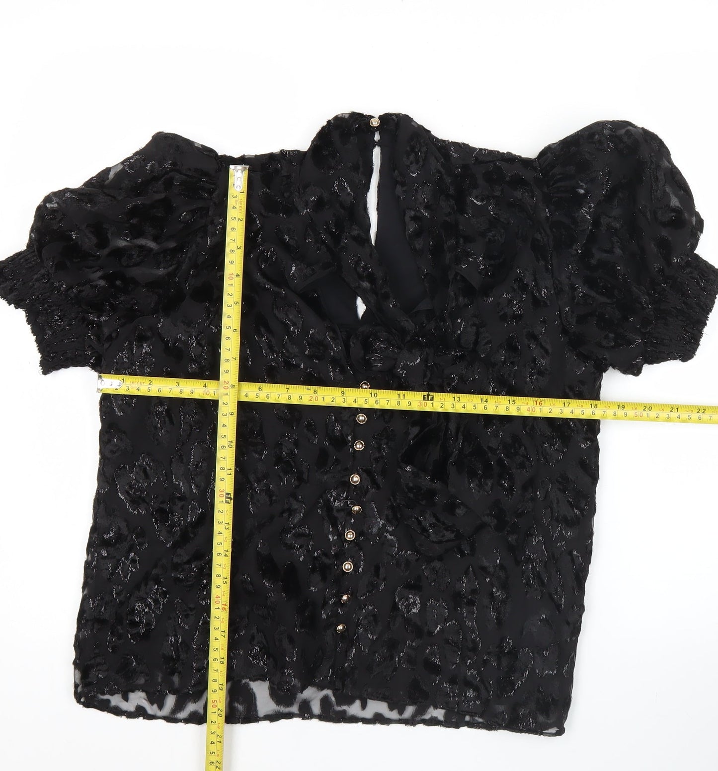 Alice + Olivia Womens Black Animal Print Blouse Puff Sleeve Size S