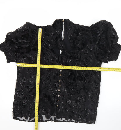 Alice + Olivia Womens Black Animal Print Blouse Puff Sleeve Size S