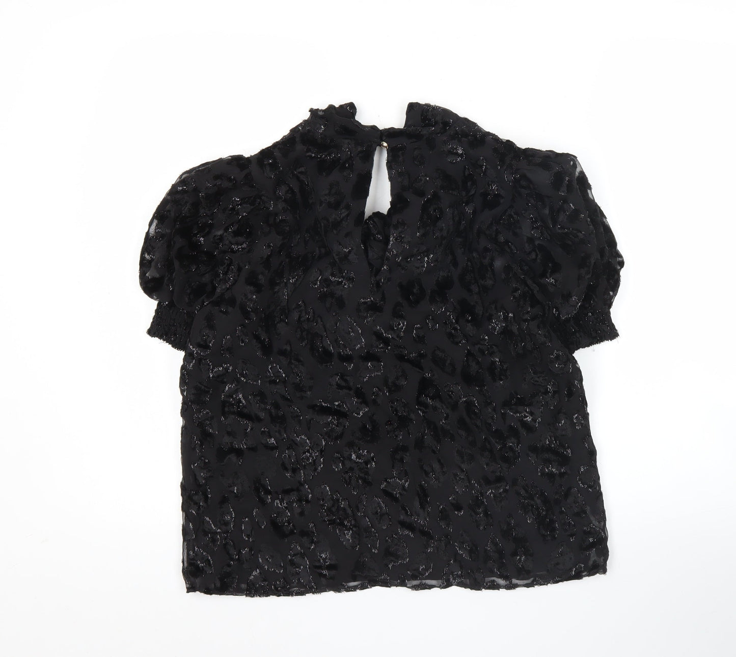 Alice + Olivia Womens Black Animal Print Blouse Puff Sleeve Size S