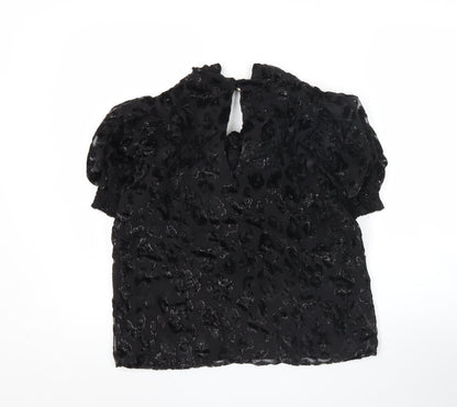 Alice + Olivia Womens Black Animal Print Blouse Puff Sleeve Size S