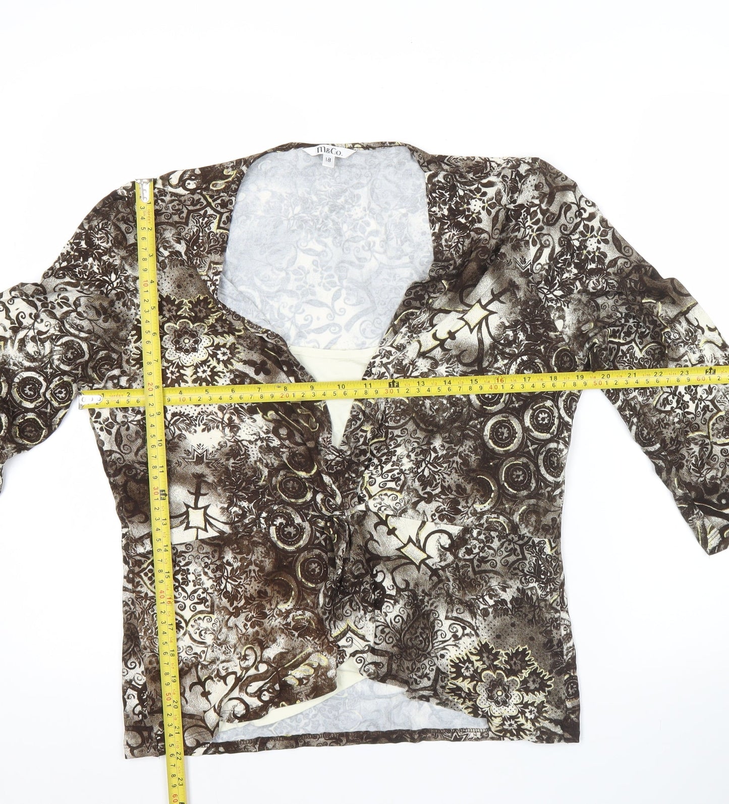 M&Co Womens Brown Floral Glitter Tunic Blouse Size 18 Viscose Stretch