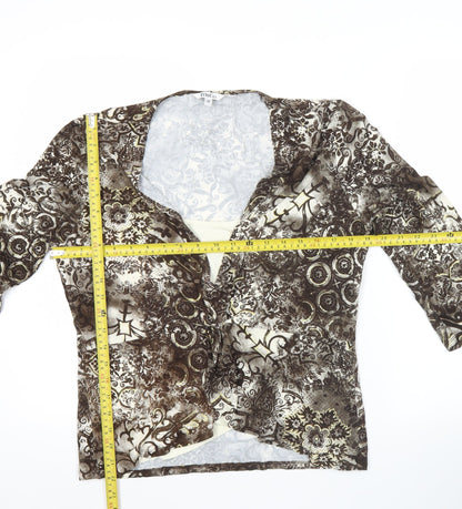 M&Co Womens Brown Floral Glitter Tunic Blouse Size 18 Viscose Stretch