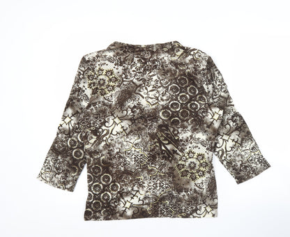 M&Co Womens Brown Floral Glitter Tunic Blouse Size 18 Viscose Stretch