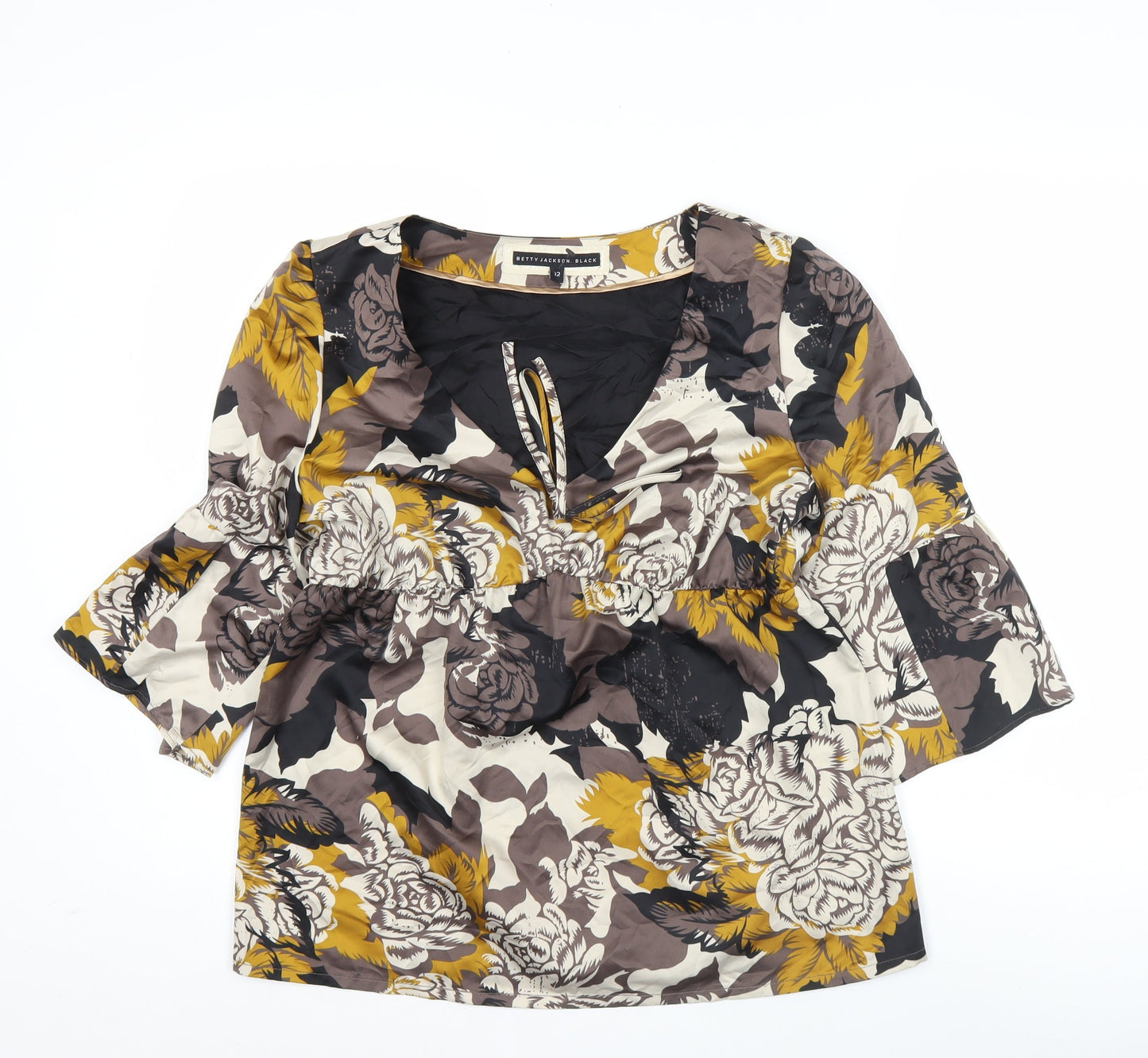 Betty Jackson Black Womens Multicoloured Floral Tunic Blouse Size 12