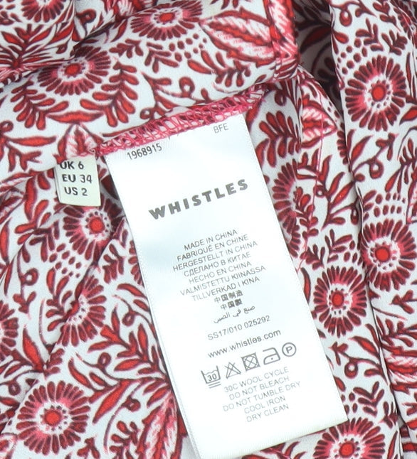 Whistles Womens Red Floral Long Sleeve Tunic Blouse Size 6