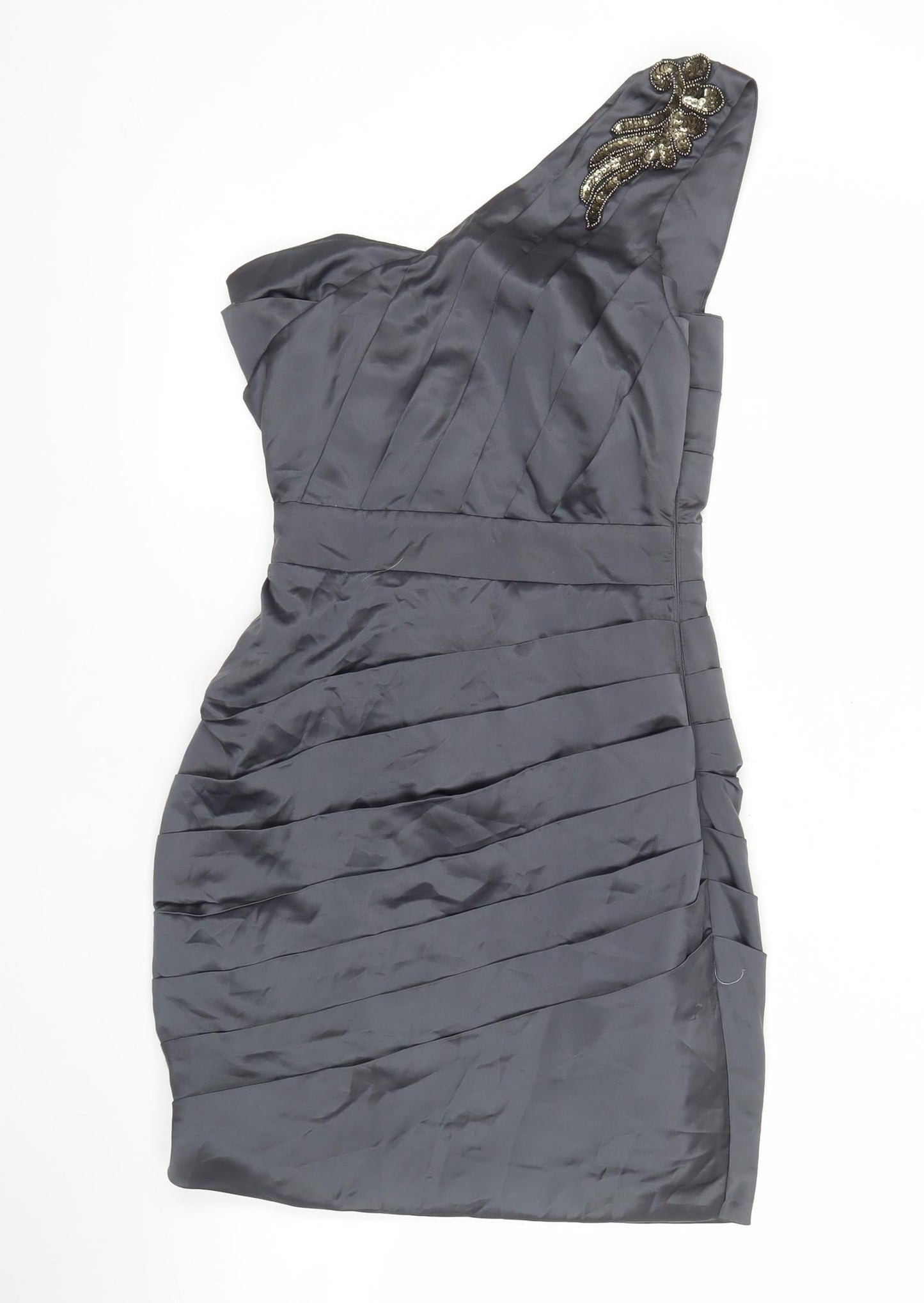 Lipsy Women’s Grey Size 6 One Shoulder Bodycon Cocktail Dress