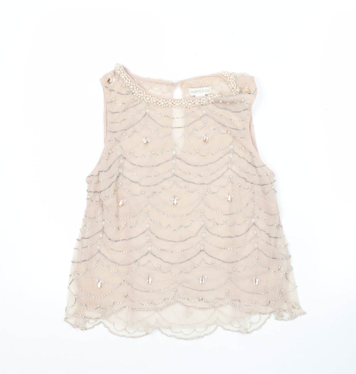 Monsoon Women Beige Beaded Sleeveless Tunic Blouse UK 8