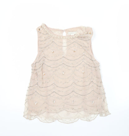 Monsoon Women Beige Beaded Sleeveless Tunic Blouse UK 8