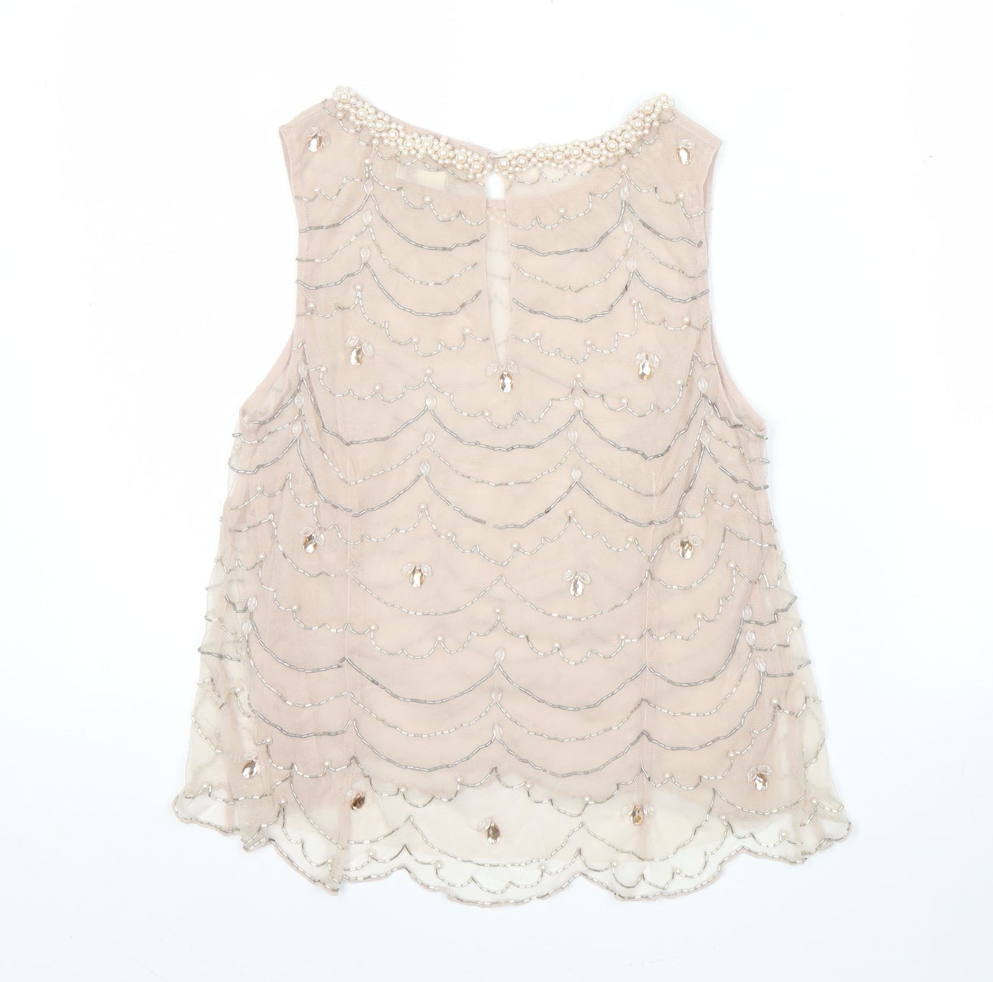 Monsoon Women Beige Beaded Sleeveless Tunic Blouse UK 8