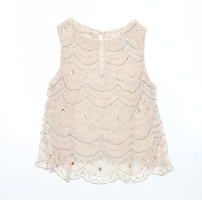 Monsoon Women Beige Beaded Sleeveless Tunic Blouse UK 8