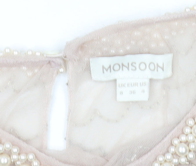 Monsoon Women Beige Beaded Sleeveless Tunic Blouse UK 8