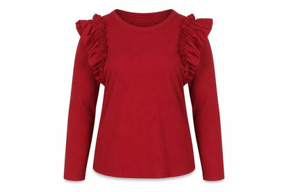 Trendmates Women Red Ruffle Long Sleeve Blouse Size L