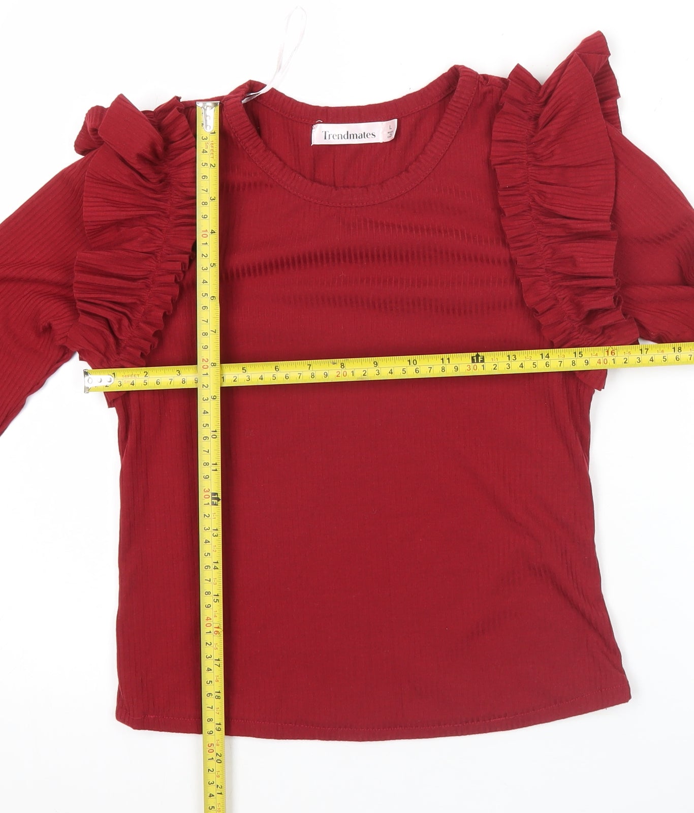 Trendmates Women Red Ruffle Long Sleeve Blouse Size L