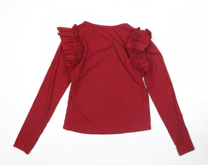 Trendmates Women Red Ruffle Long Sleeve Blouse Size L