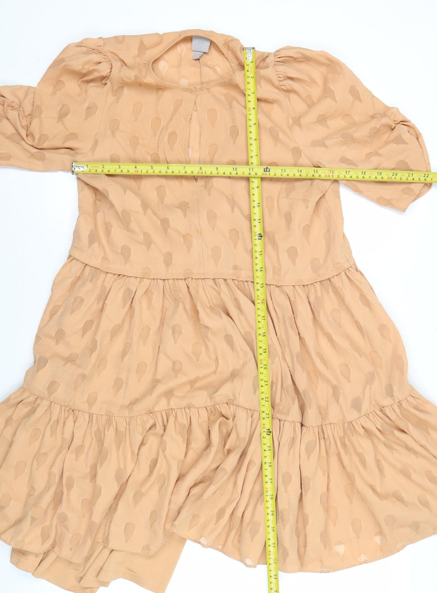 H&M Women Beige Short Puff Sleeve A-Line Dress Size 10
