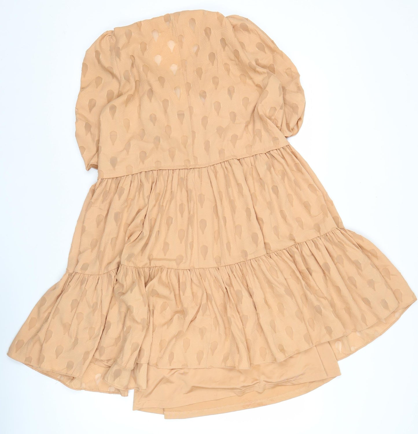 H&M Women Beige Short Puff Sleeve A-Line Dress Size 10