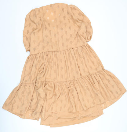 H&M Women Beige Short Puff Sleeve A-Line Dress Size 10