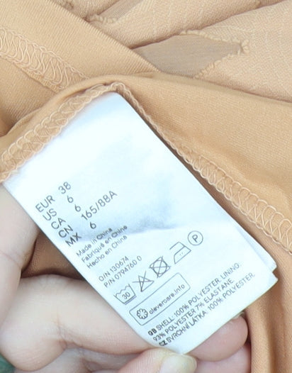 H&M Women Beige Short Puff Sleeve A-Line Dress Size 10