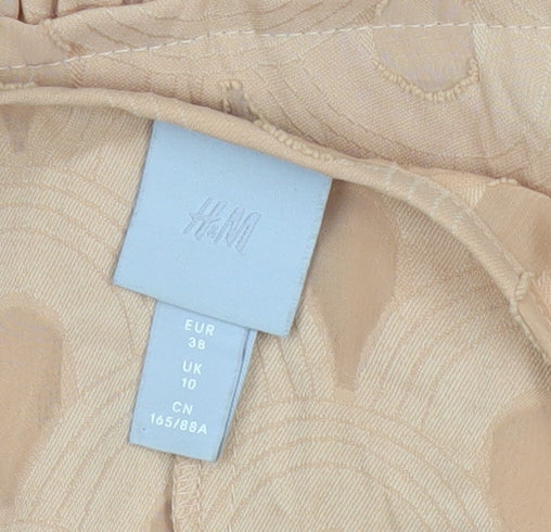 H&M Women Beige Short Puff Sleeve A-Line Dress Size 10