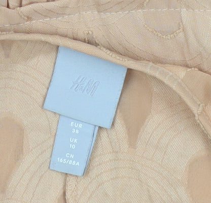 H&M Women Beige Short Puff Sleeve A-Line Dress Size 10