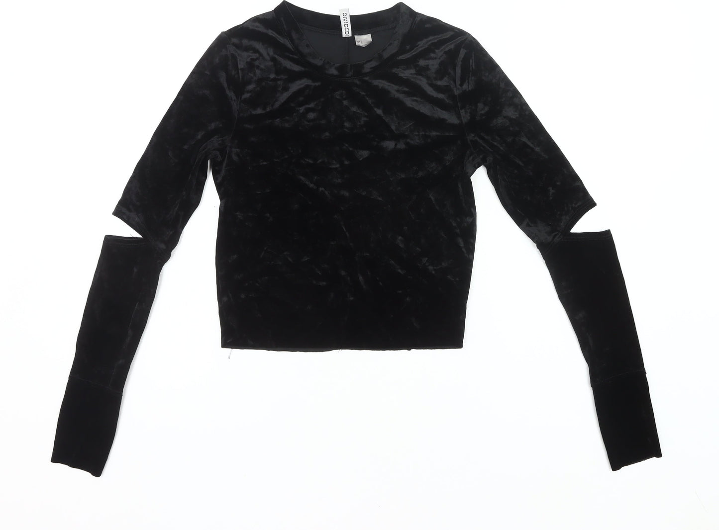 H&M Women’s Black Velvet Cropped Long Sleeve Slim Blouse S