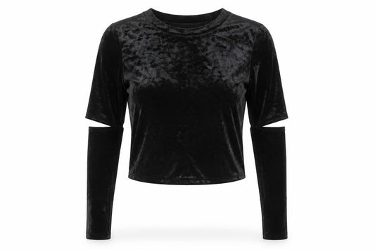 H&M Women’s Black Velvet Cropped Long Sleeve Slim Blouse S