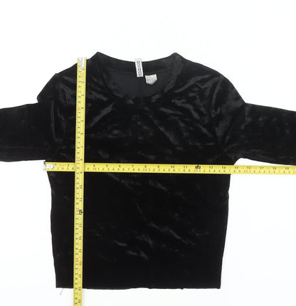 H&M Women’s Black Velvet Cropped Long Sleeve Slim Blouse S