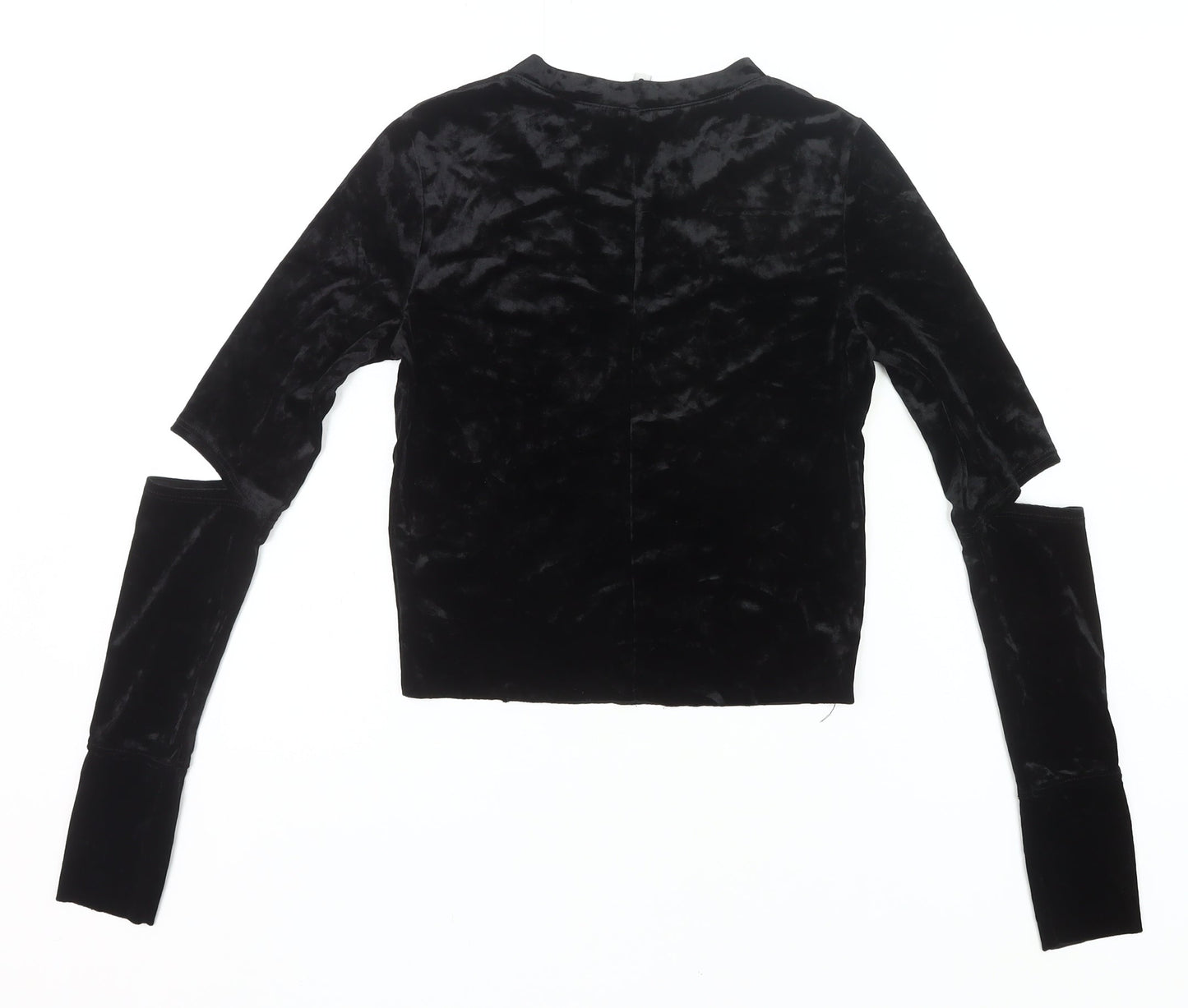 H&M Women’s Black Velvet Cropped Long Sleeve Slim Blouse S